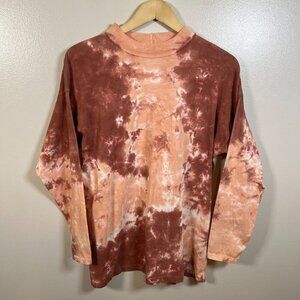 Free People We the Free Tie Dye Top Size XS Orange Mock Neck Oversized Comfy